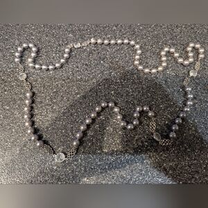 Elegant Gray Pearl Necklace with metal   and Glass Inserts